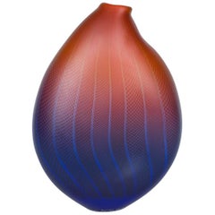 Polychromatic Interleave 005, a unique glass vessel in red & blue by Liam Reeves