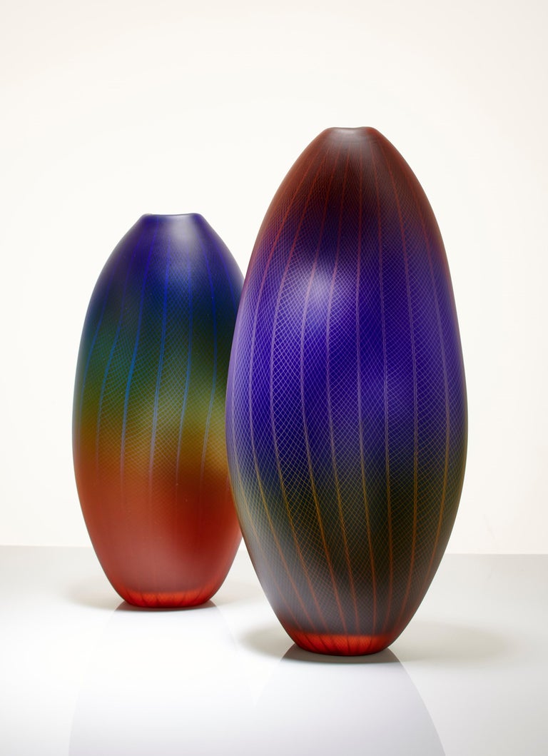 Hand-Crafted Polychromatic Interleave 006, Glass Vessel in Red, Blue & Green by Liam Reeves For Sale