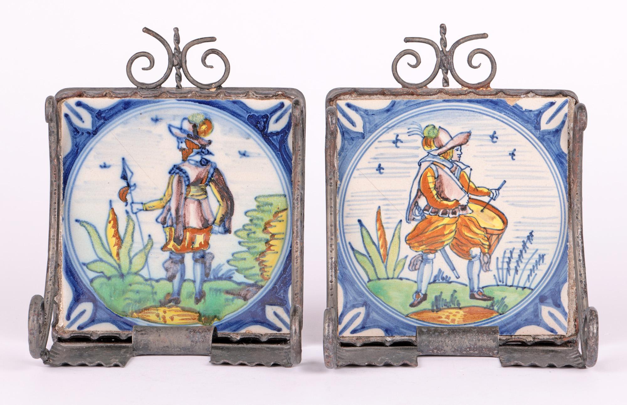 Polychrome 18th Century Tile Mounted Metal Bookends 3