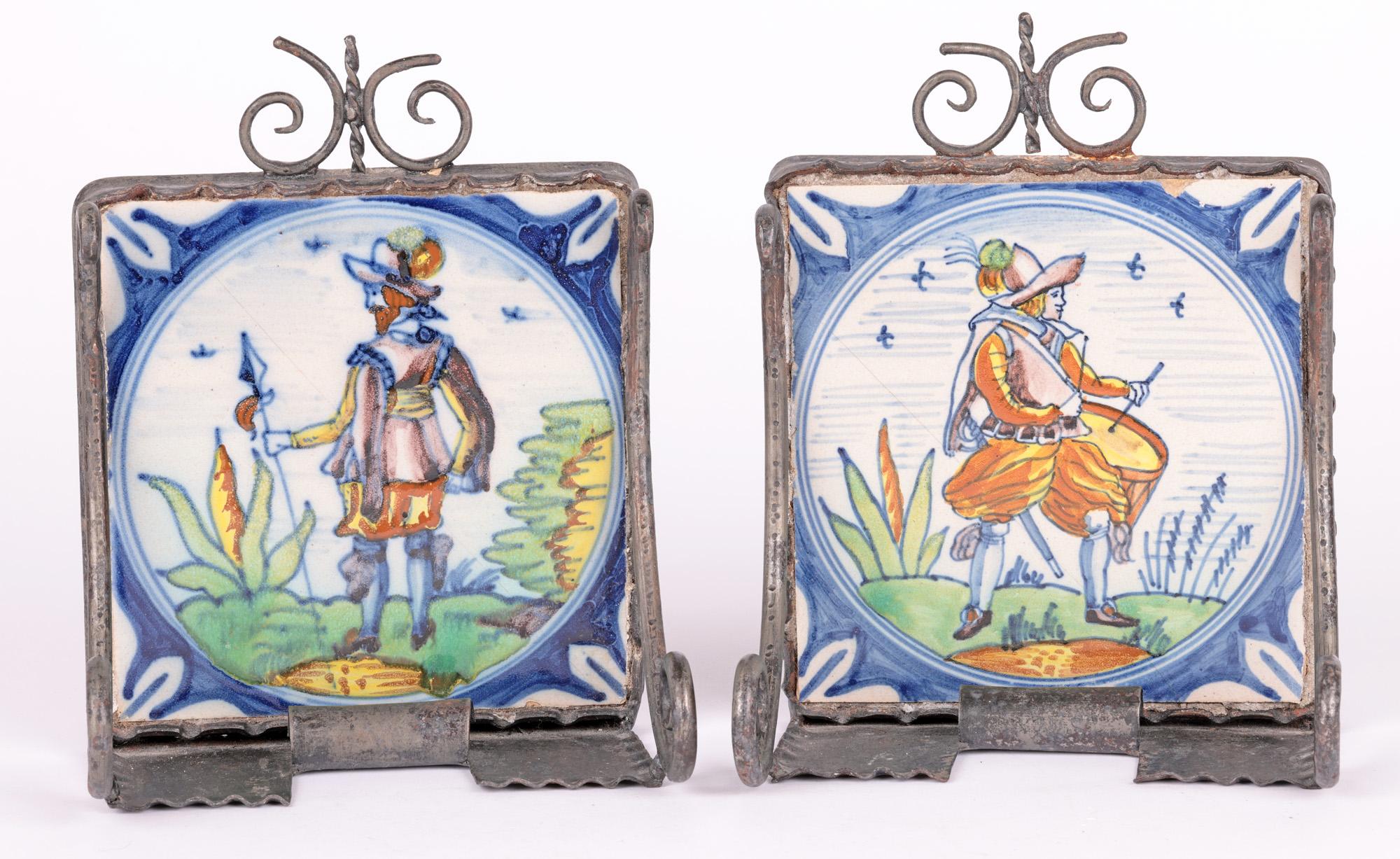 Polychrome 18th Century Tile Mounted Metal Bookends 8