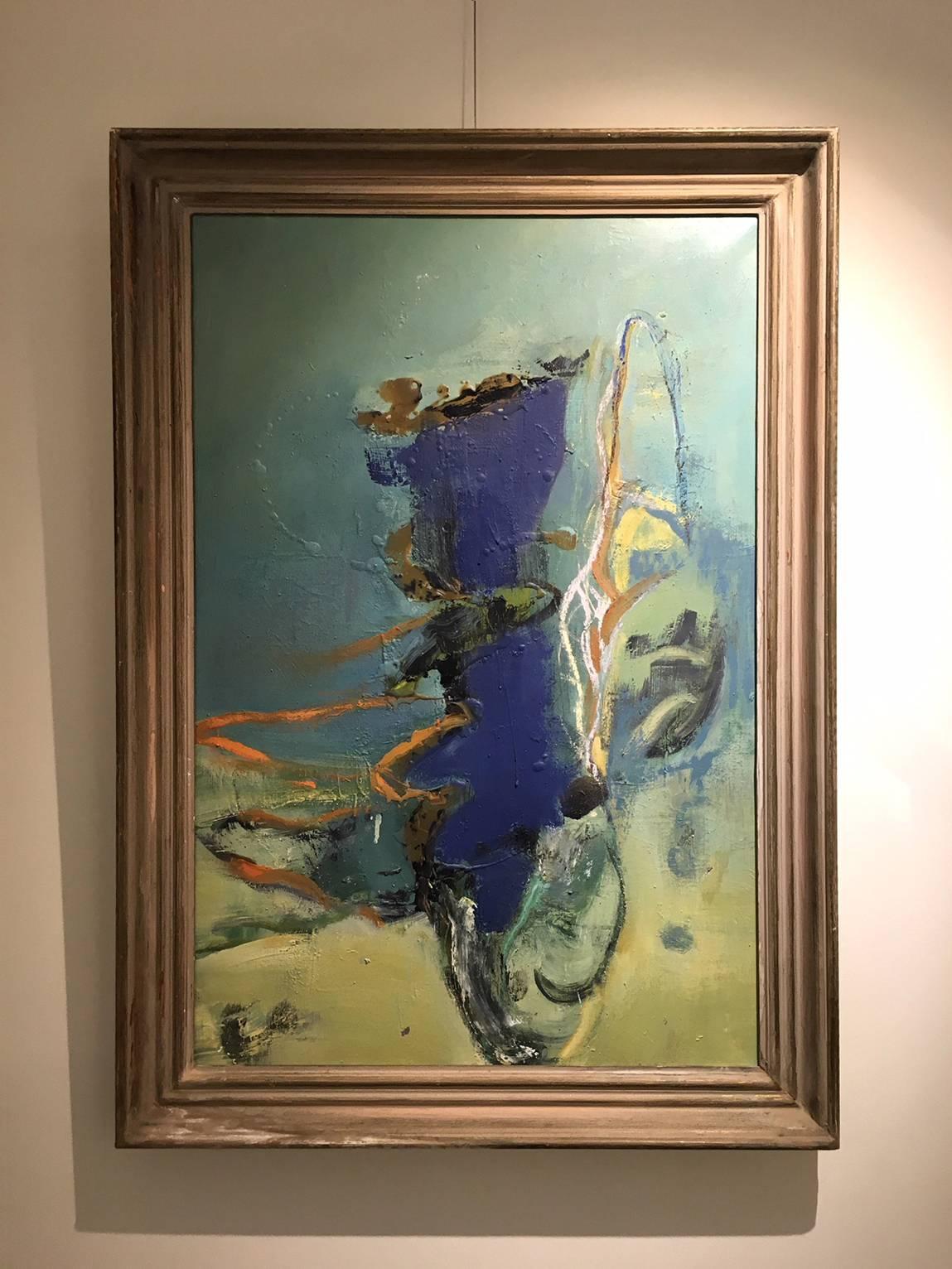 A polychrome abstract oil on canvas
Dated 1985, Unidentified signature.