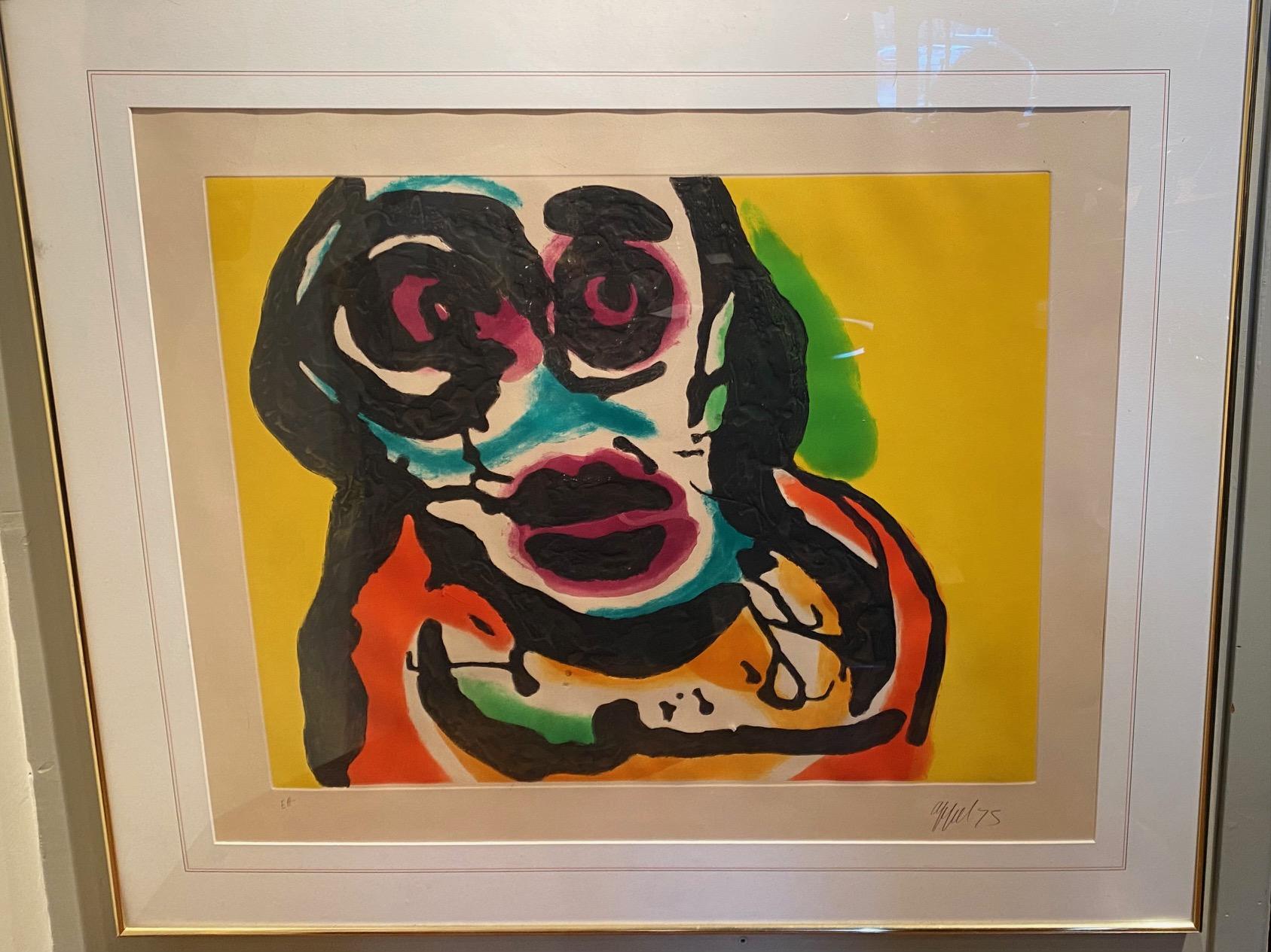 Polychrome Acquatint and Carborundum Untitled (Plate IV from Five Night Faces in Broadway) by Karel Appel Signed: 