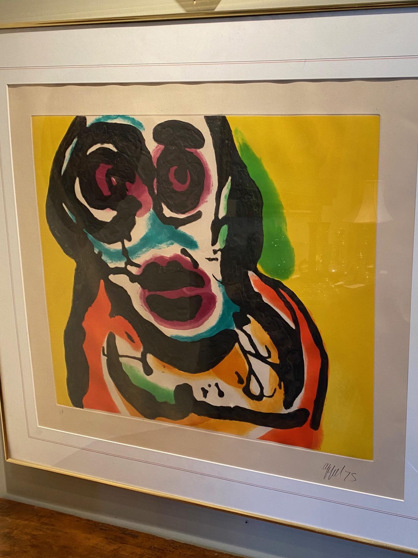 Late 20th Century Polychrome Acquatint   Plate IV from Five Night Faces in Broadway by Karel Appel For Sale