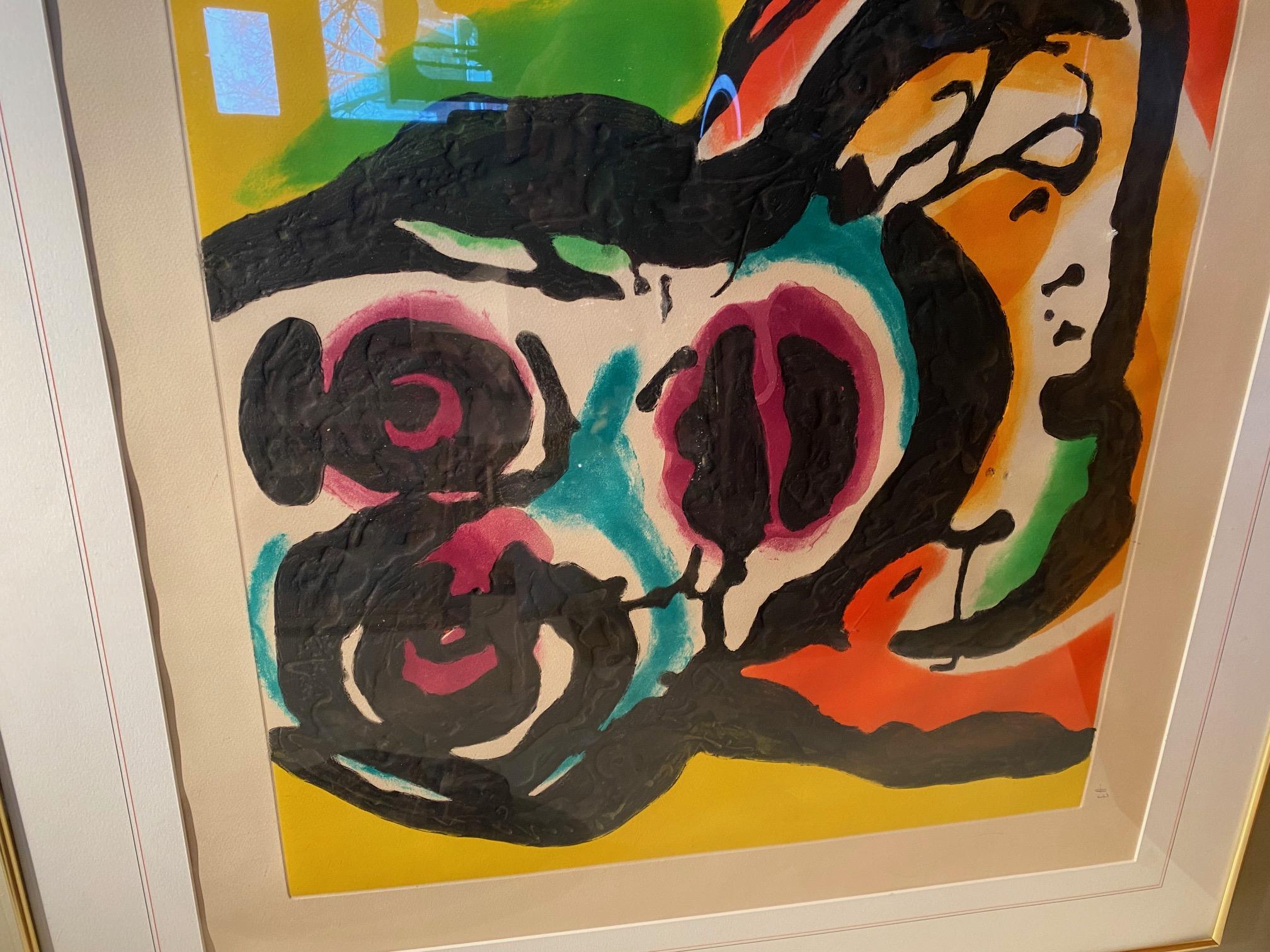 Polychrome Acquatint   Plate IV from Five Night Faces in Broadway by Karel Appel For Sale 2