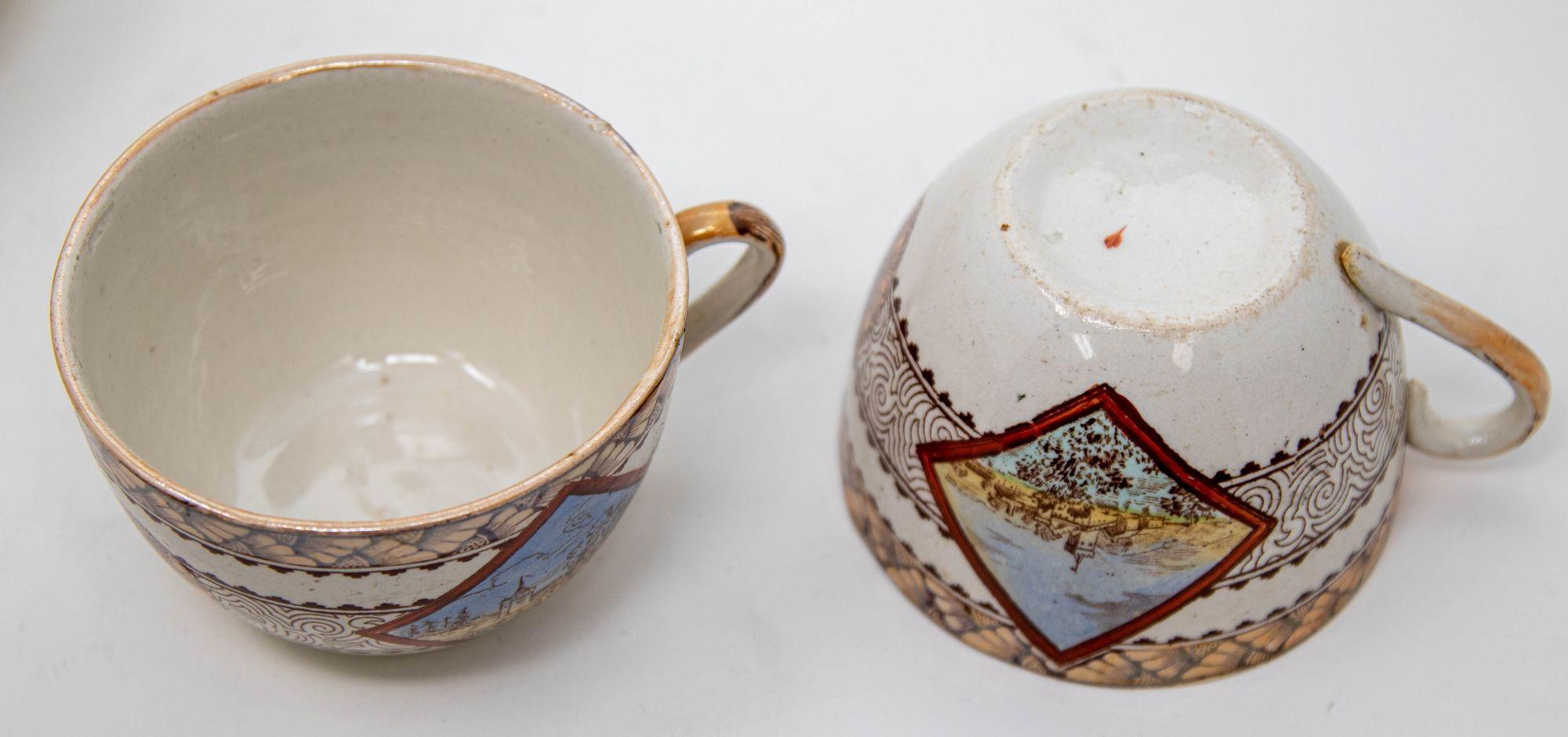 Platos y tazas de cerámica de transferencia estética policromada Wisconsin por Brownfield s. XIX en venta 4
