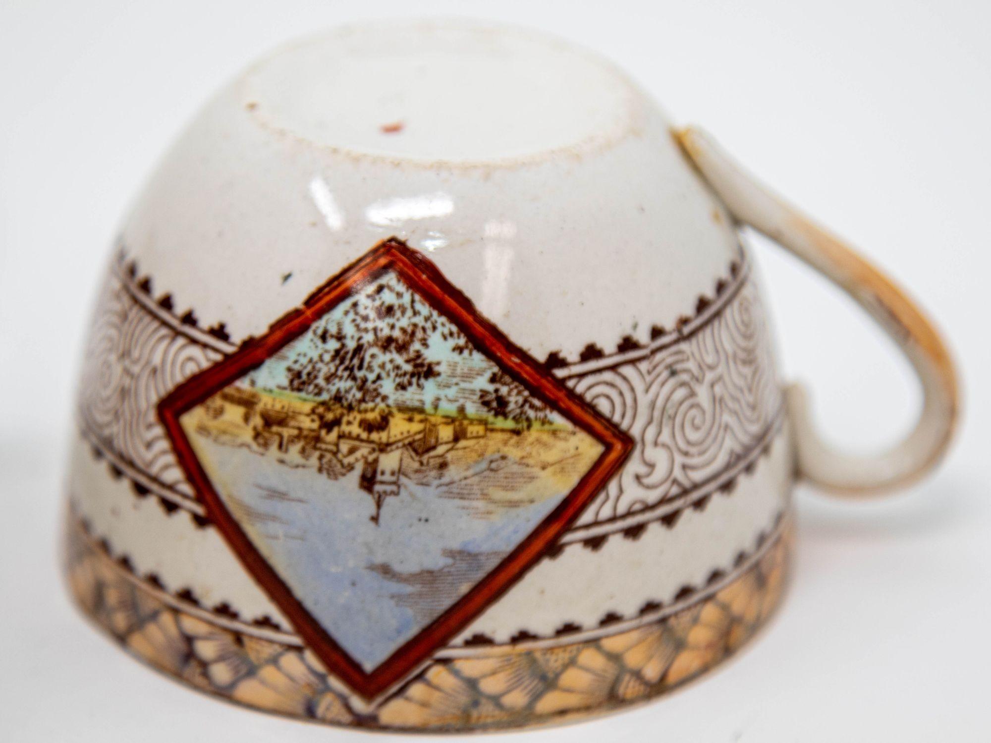 Platos y tazas de cerámica de transferencia estética policromada Wisconsin por Brownfield s. XIX en venta 5