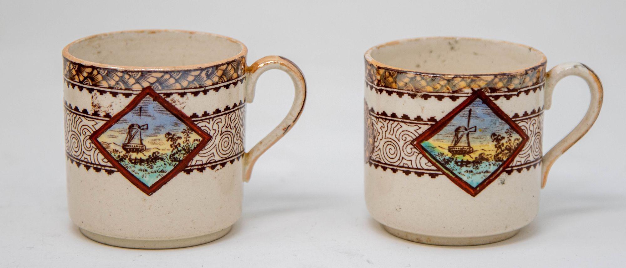 Platos y tazas de cerámica de transferencia estética policromada Wisconsin por Brownfield s. XIX en venta 6