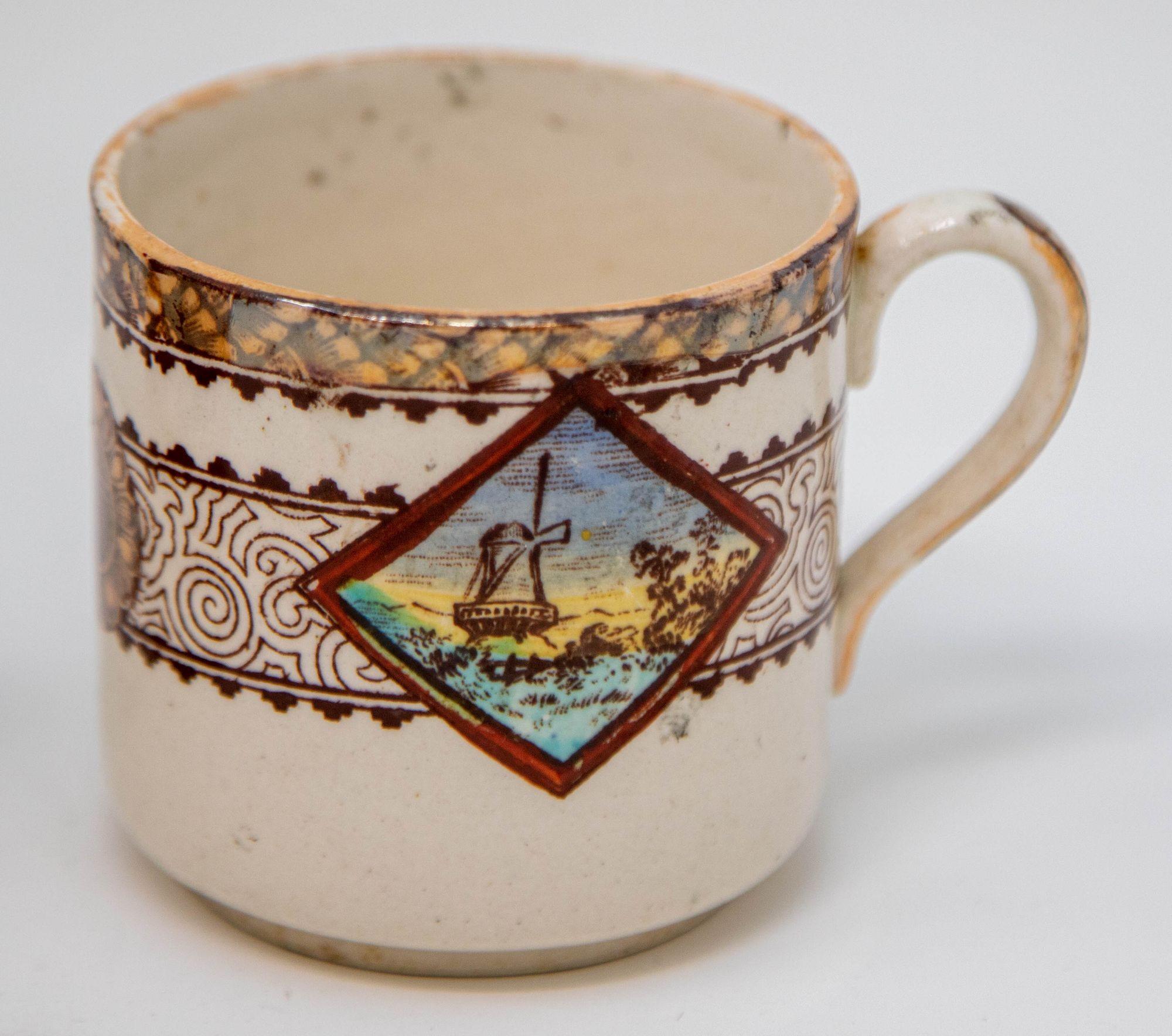 Platos y tazas de cerámica de transferencia estética policromada Wisconsin por Brownfield s. XIX en venta 7