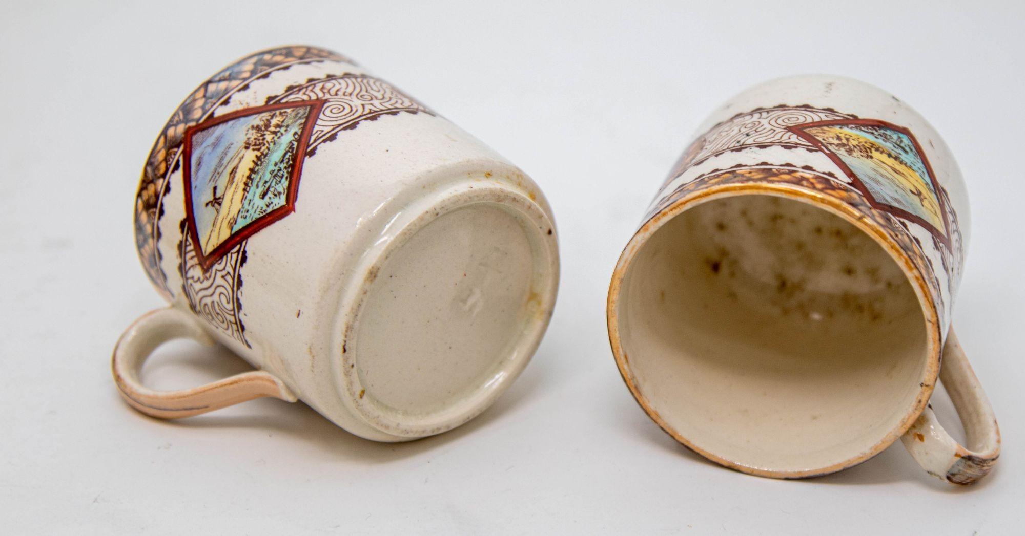 Platos y tazas de cerámica de transferencia estética policromada Wisconsin por Brownfield s. XIX en venta 9