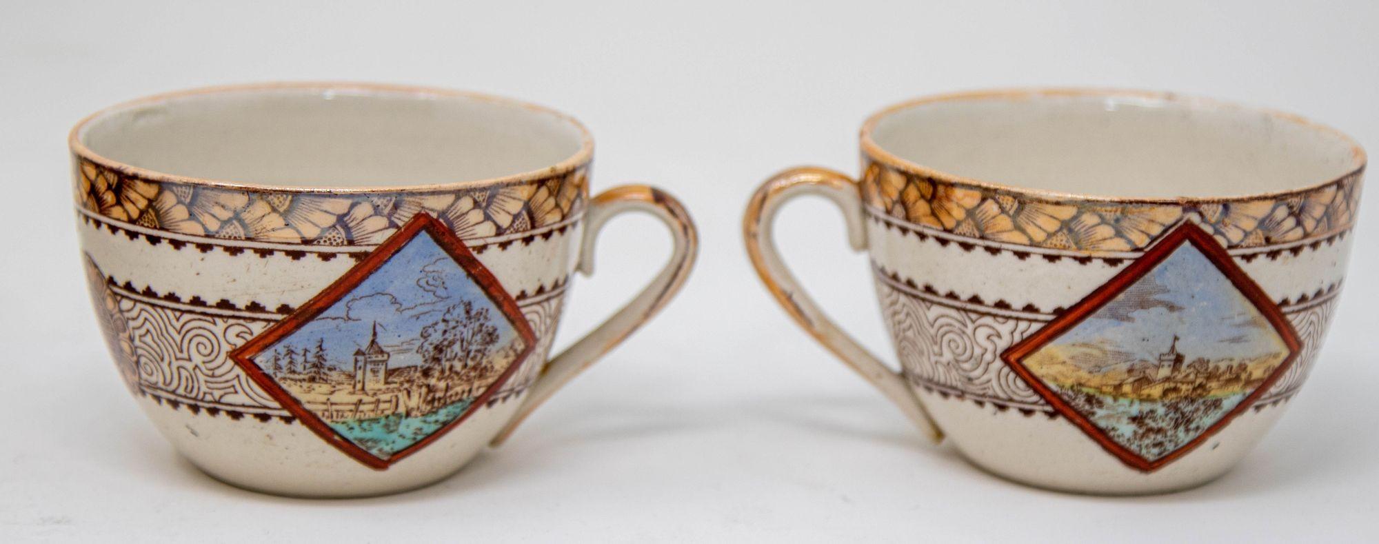 Platos y tazas de cerámica de transferencia estética policromada Wisconsin por Brownfield s. XIX en venta 10
