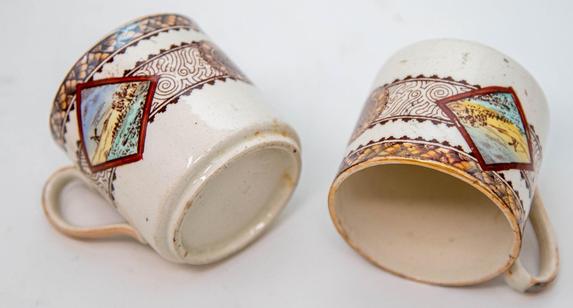 Platos y tazas de cerámica de transferencia estética policromada Wisconsin por Brownfield s. XIX en venta 11