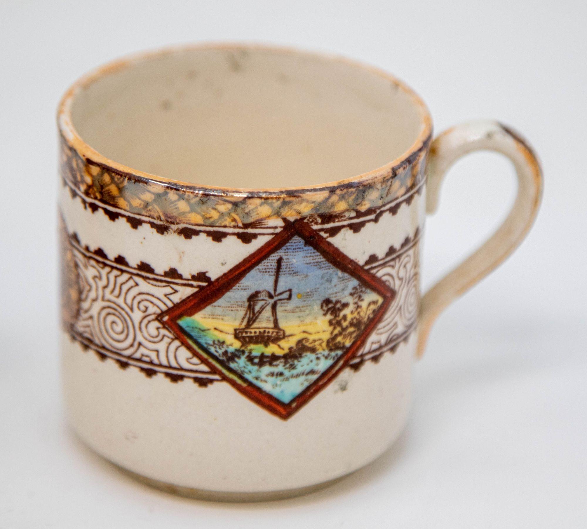Platos y tazas de cerámica de transferencia estética policromada Wisconsin por Brownfield s. XIX en venta 12