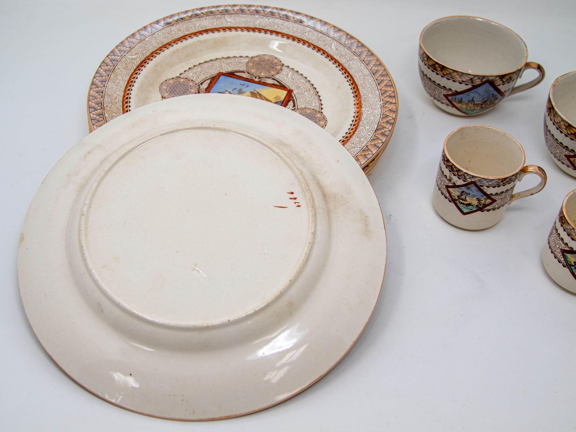 Platos y tazas de cerámica de transferencia estética policromada Wisconsin por Brownfield s. XIX Movimiento estético en venta