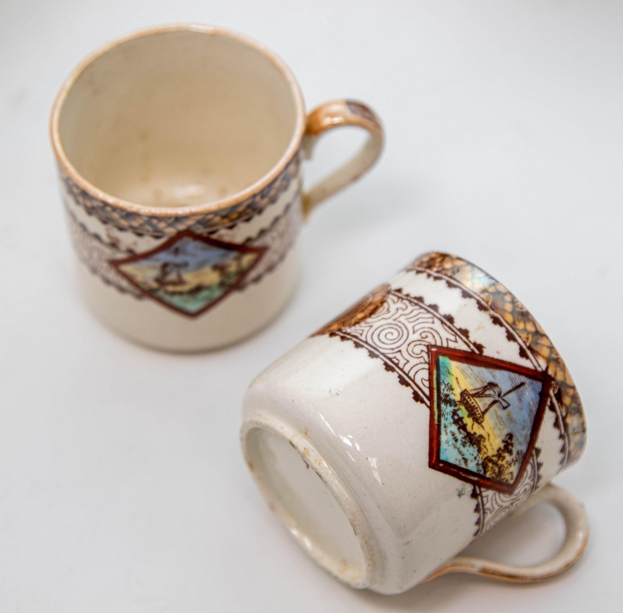 Platos y tazas de cerámica de transferencia estética policromada Wisconsin por Brownfield s. XIX siglo XIX en venta
