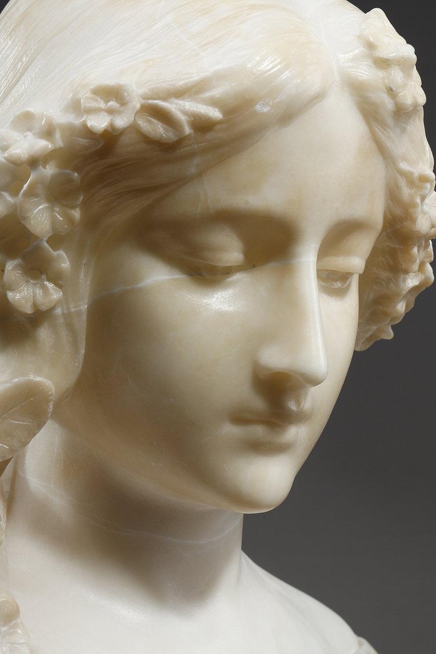 Sculpture en albâtre polychrome d'un buste de femme par a. Gory, fin du XIXe siècle 3