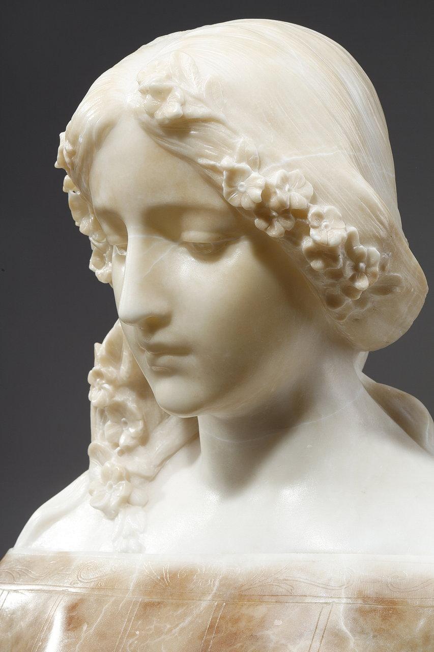 Polychrome Alabaster Sculpture of a Woman's Bust by a. Gory, Late 19th Century 7