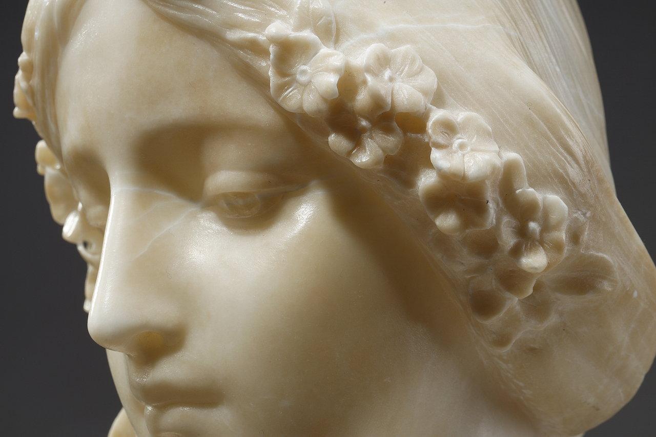 Polychrome Alabaster Sculpture of a Woman's Bust by a. Gory, Late 19th Century 10