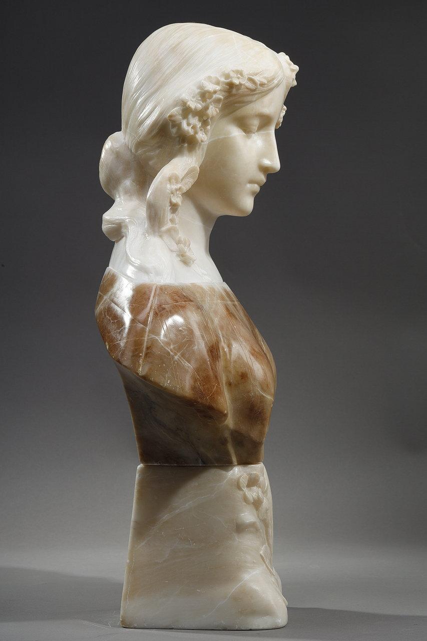 Sculpture en albâtre polychrome d'un buste de femme par a. Gory, fin du XIXe siècle Bon état à Paris, FR