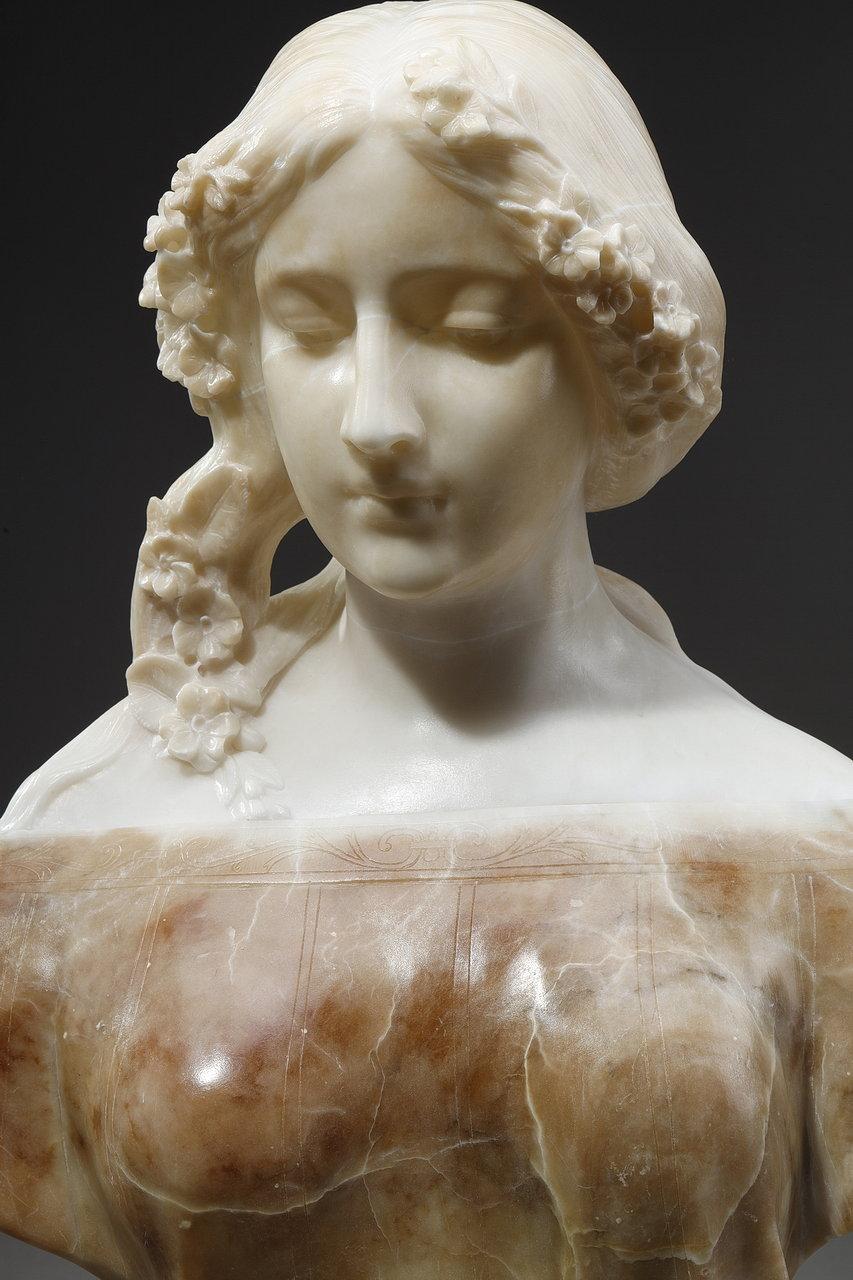 Albâtre Sculpture en albâtre polychrome d'un buste de femme par a. Gory, fin du XIXe siècle