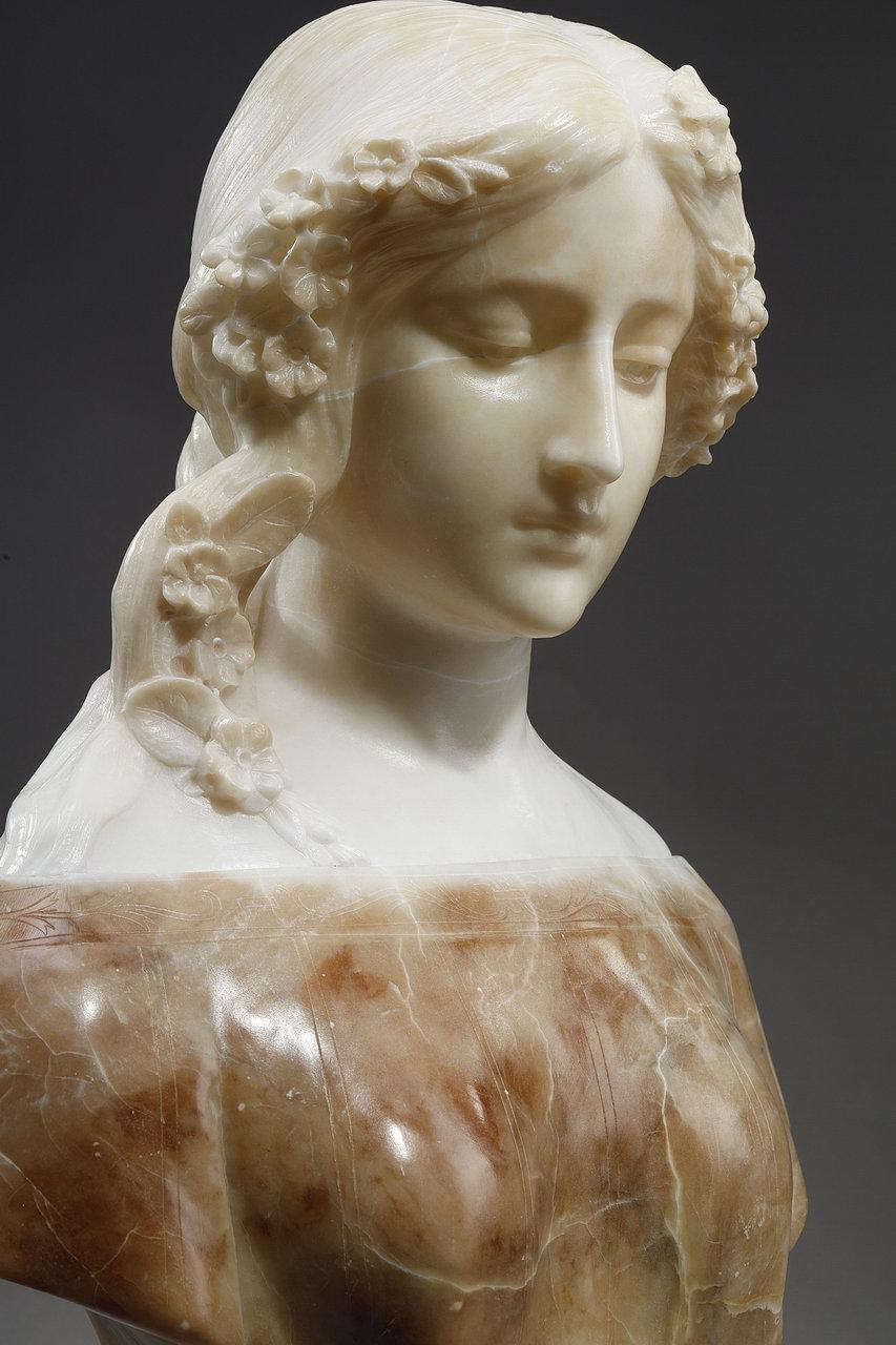 Sculpture en albâtre polychrome d'un buste de femme par a. Gory, fin du XIXe siècle 1