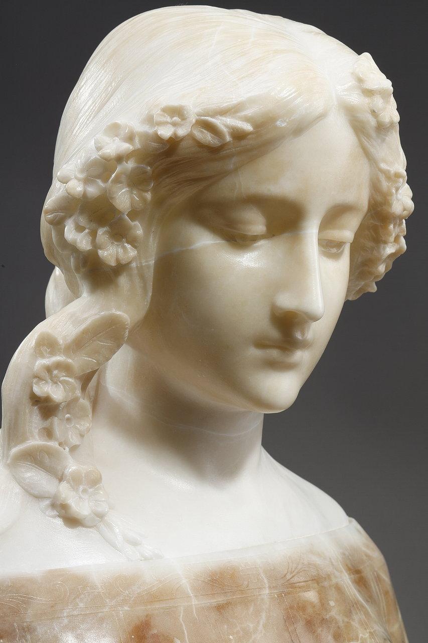 Polychrome Alabaster Sculpture of a Woman's Bust by a. Gory, Late 19th Century 3