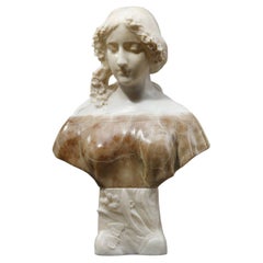 Polychrome Alabaster Sculpture of a Woman's Bust by a. Gory, Late 19th Century