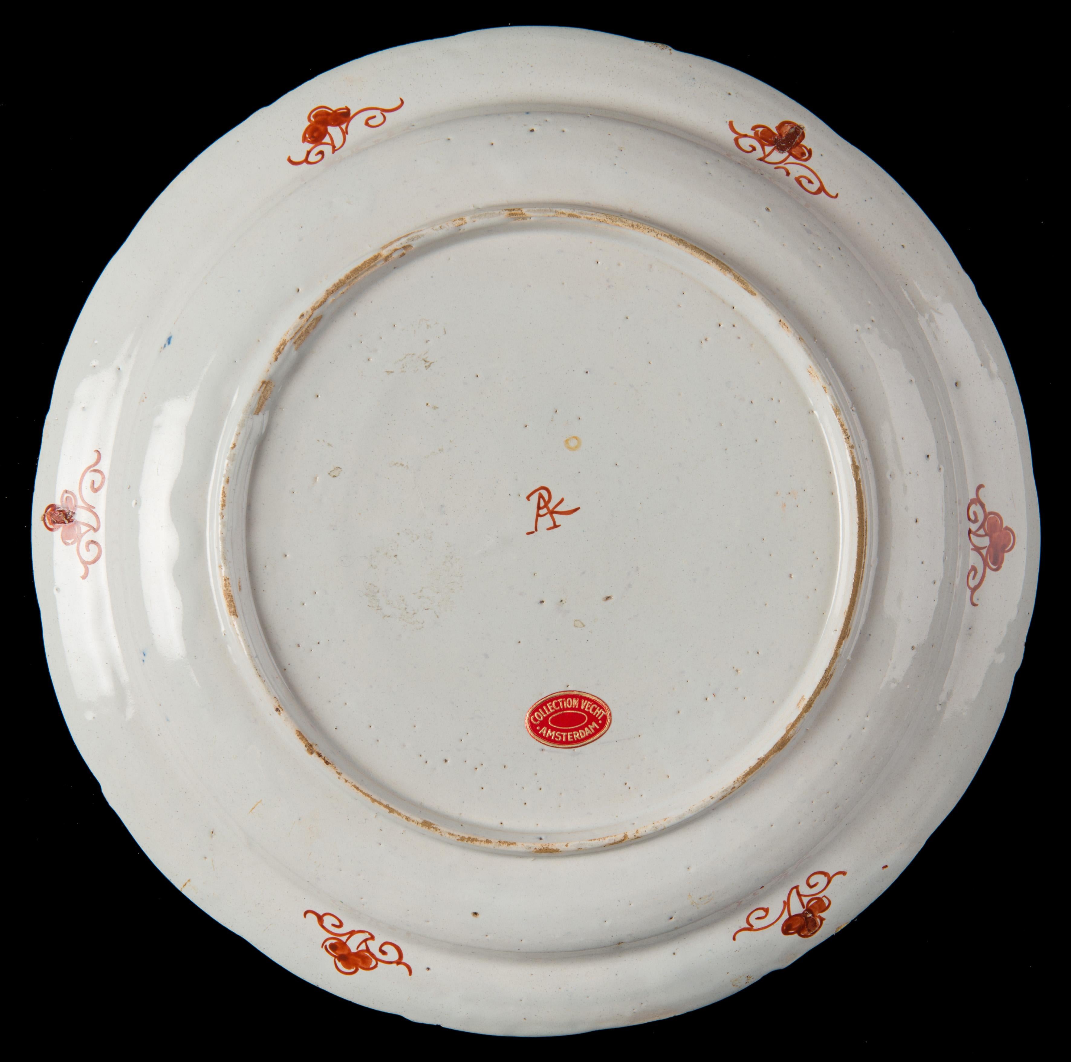 Baroque Polychrome and gilded chinoiserie plate, Delft, 1701-1722  The Greek A pottery For Sale