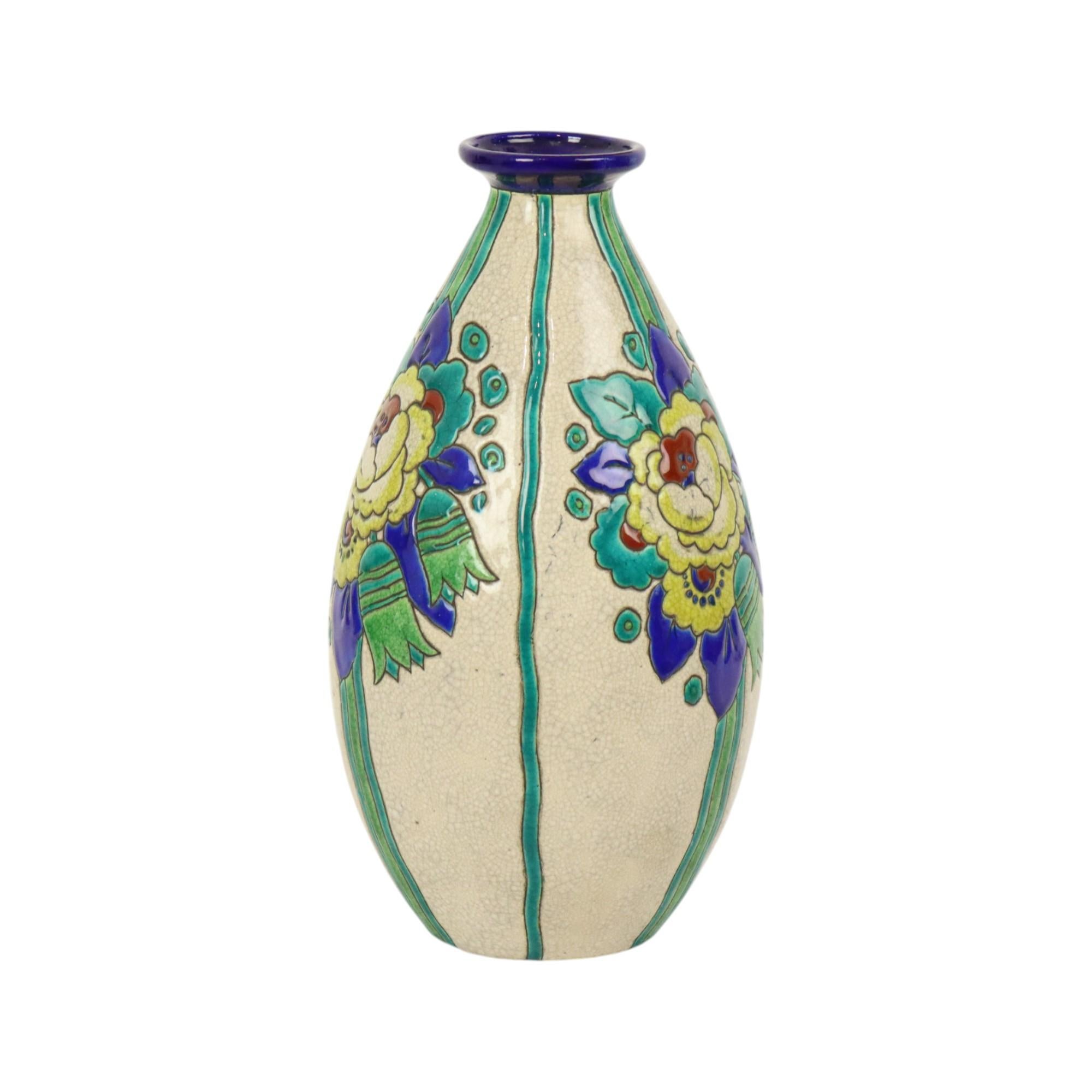 Belgian Polychrome Art Deco Vase Charles Catteau Boch Keramis D2366 For Sale