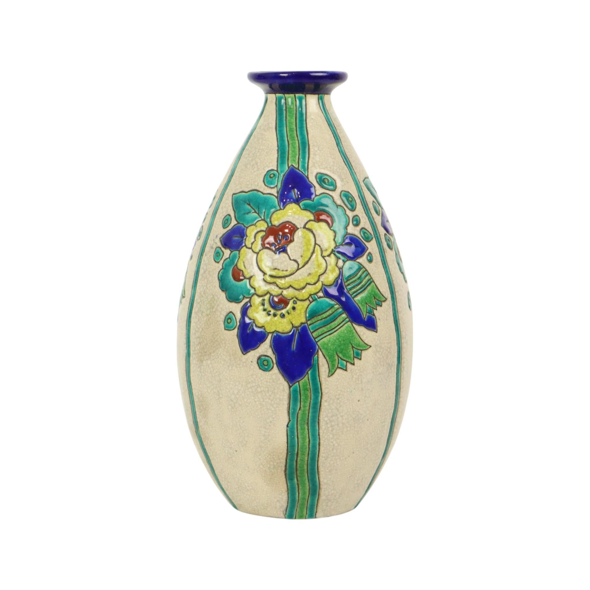 20th Century Polychrome Art Deco Vase Charles Catteau Boch Keramis D2366 For Sale