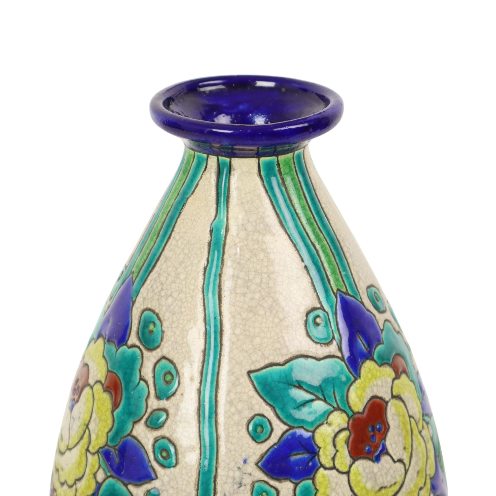 Earthenware Polychrome Art Deco Vase Charles Catteau Boch Keramis D2366 For Sale