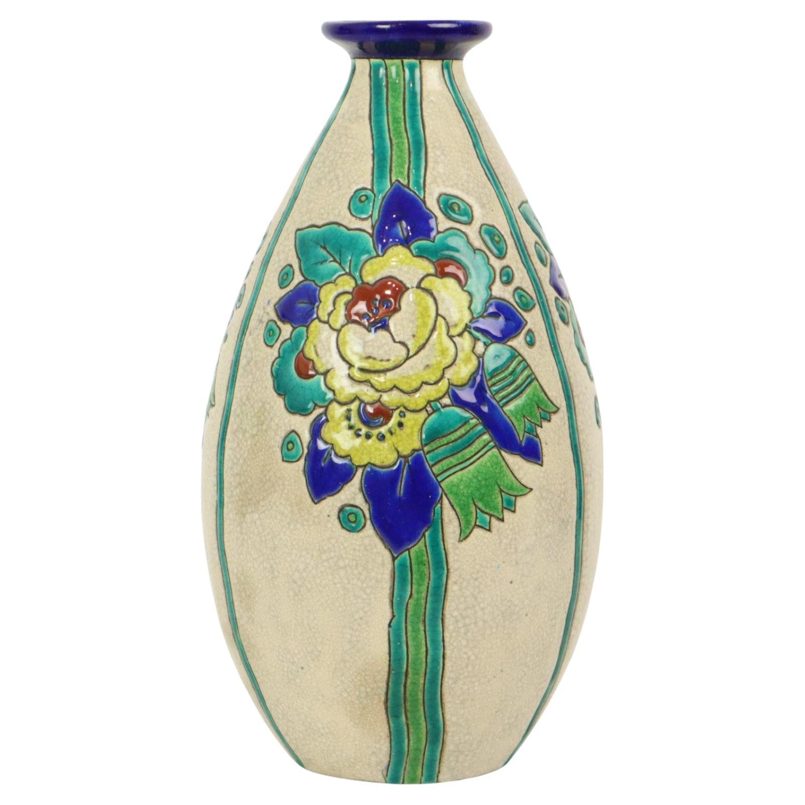 Polychrome Art Deco Vase Charles Catteau Boch Keramis D2366 For Sale