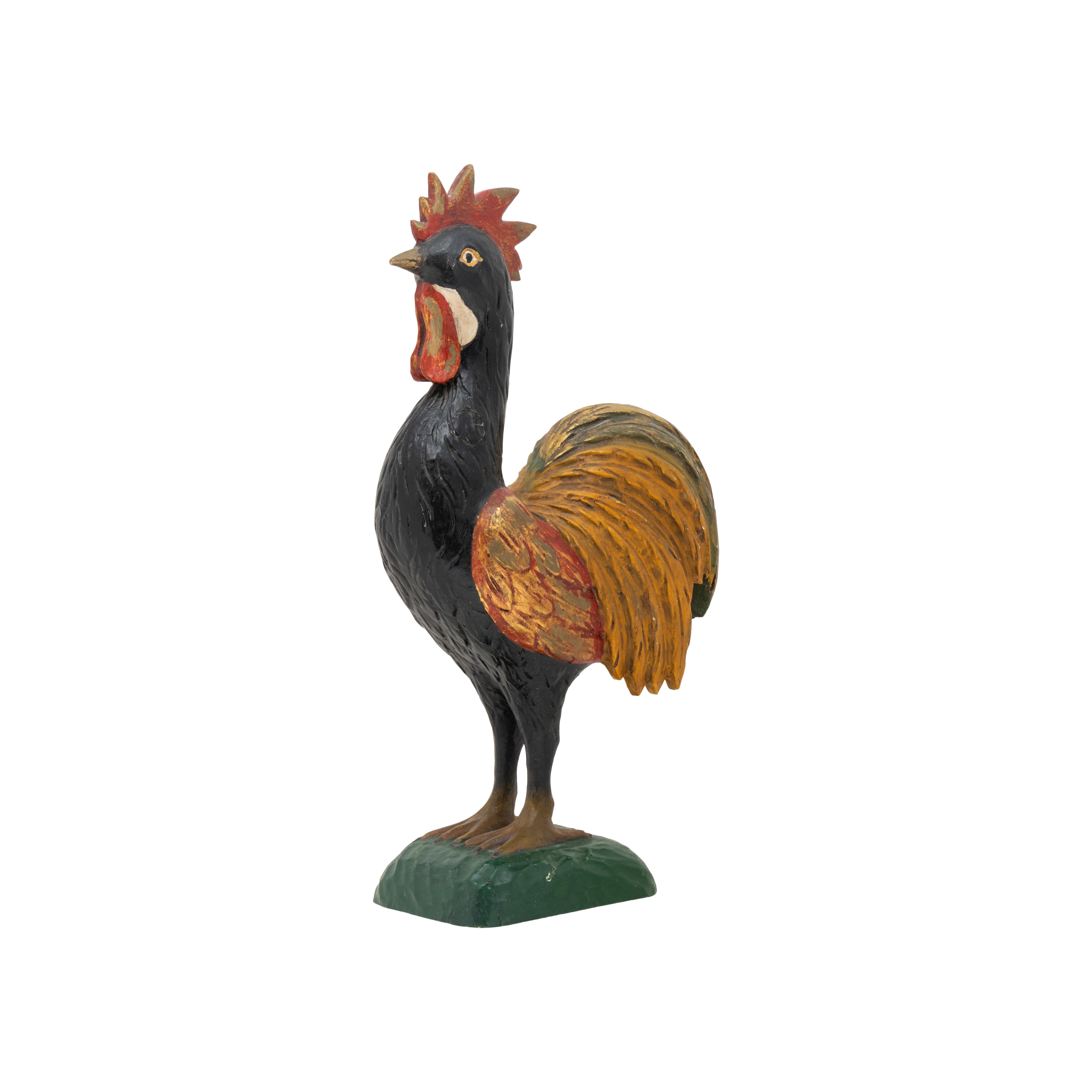 American Polychrome Carved Rooster For Sale