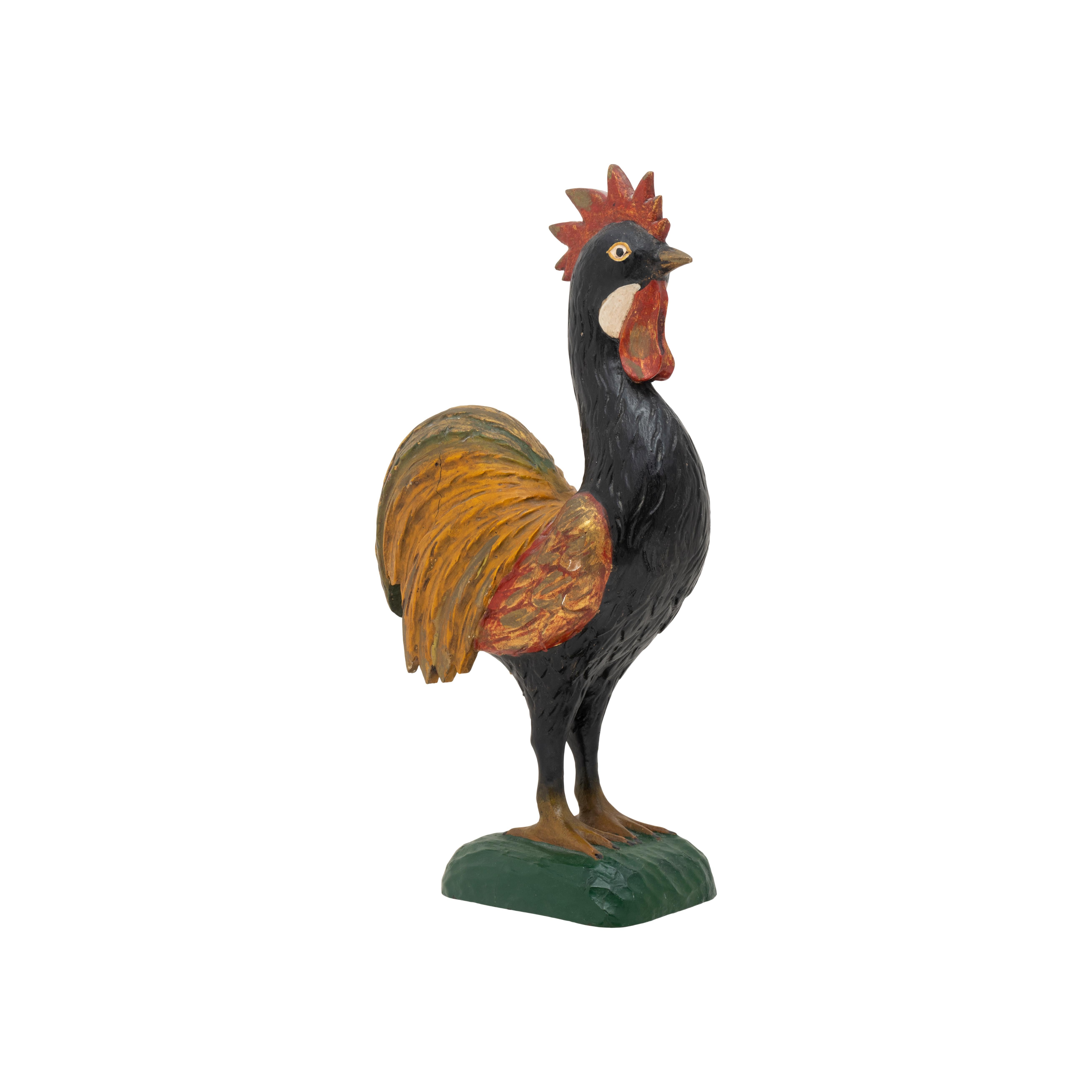 Hand-Carved Polychrome Carved Rooster For Sale