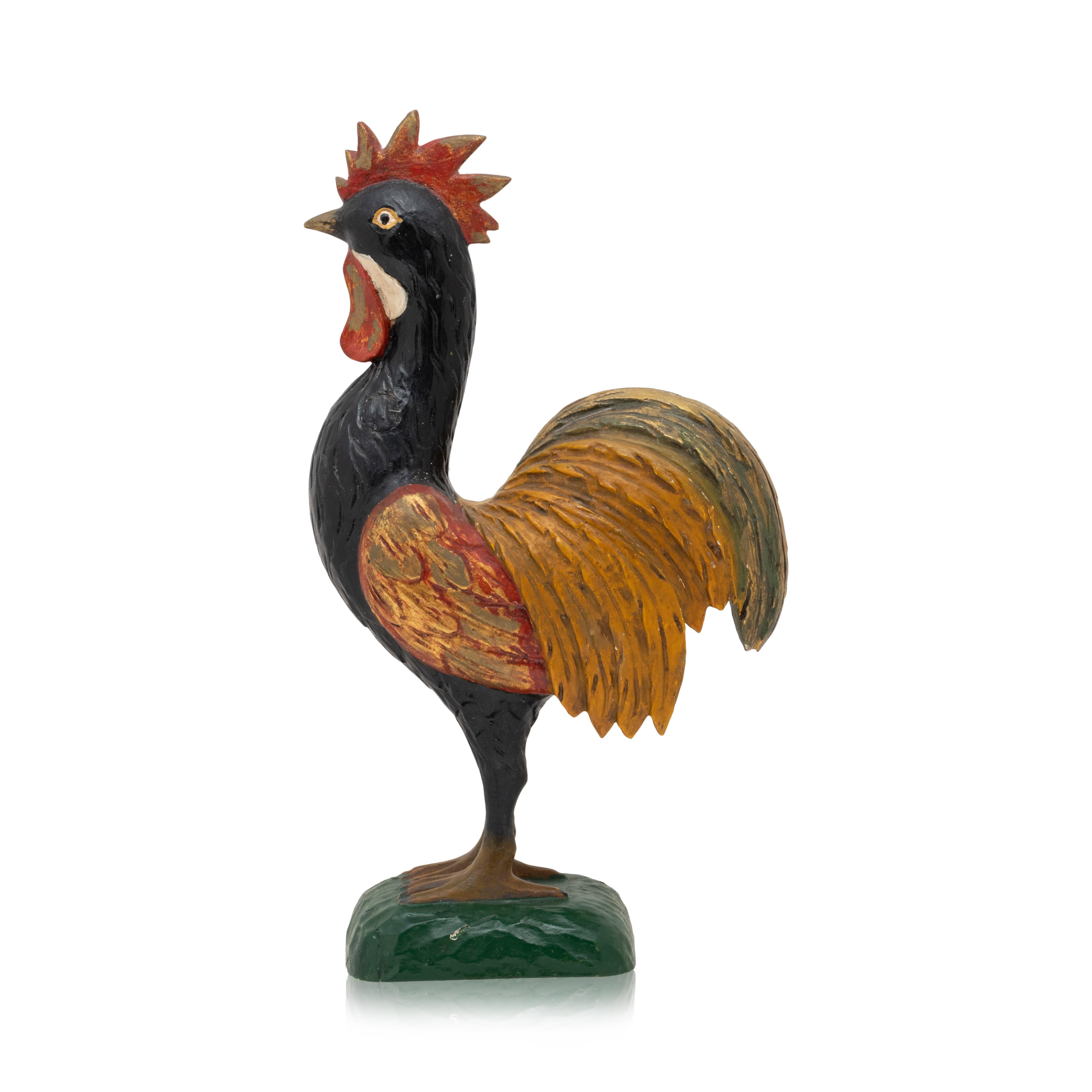 Polychrome Carved Rooster In Good Condition For Sale In Coeur d'Alene, ID