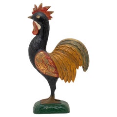 Antique Polychrome Carved Rooster