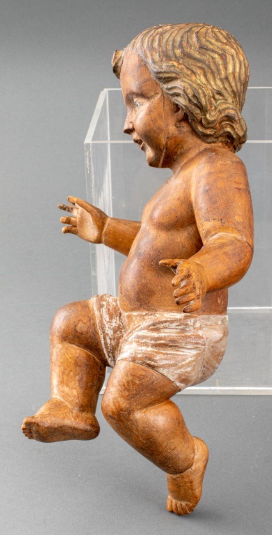 Plastica Scultura di Gesù Bambino in legno scolpito in policromia in vendita