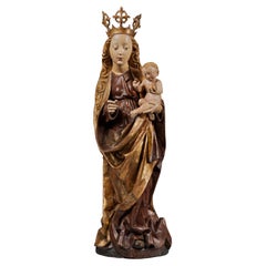 Vintage Polychrome carved wood Virgin and Child from the 15th Century