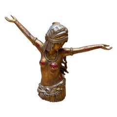 Polychrome Carved Wooden Figure of an Art Deco Style Lady Dancing, 20th Century