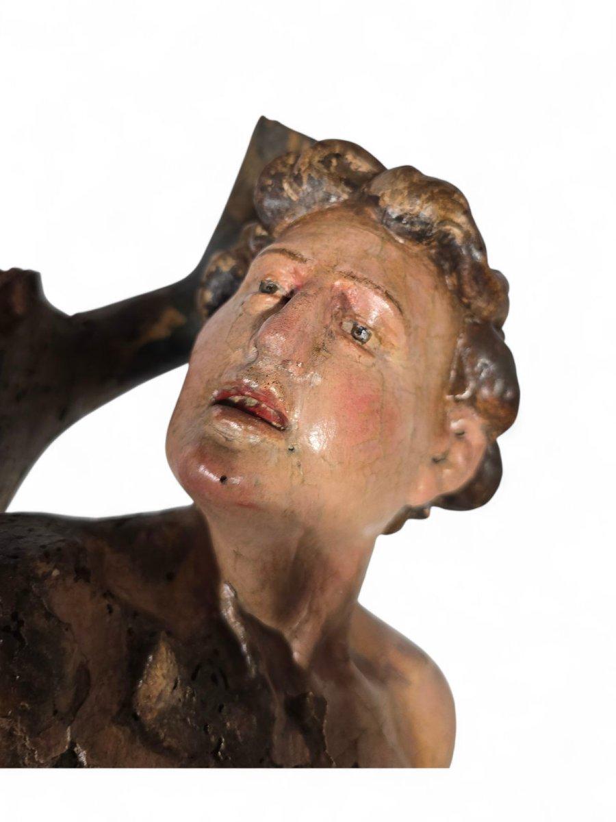 Polychrome carved wooden sculpture of Saint Sebastian, late 16th century. JUAN D en vente 2