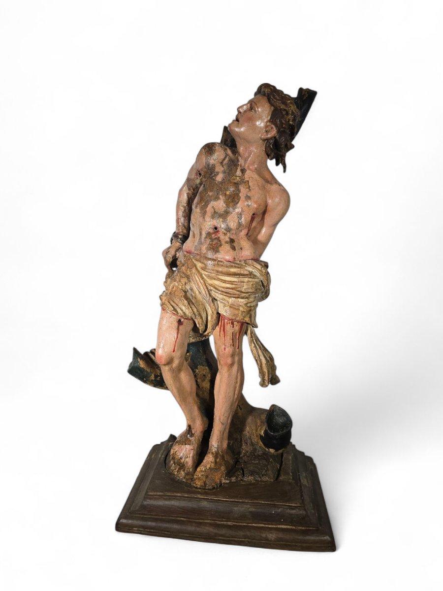 XVIIIe siècle et antérieur Polychrome carved wooden sculpture of Saint Sebastian, late 16th century. JUAN D en vente