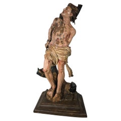 Antique Polychrome carved wooden sculpture of Saint Sebastian, late 16th century. JUAN D