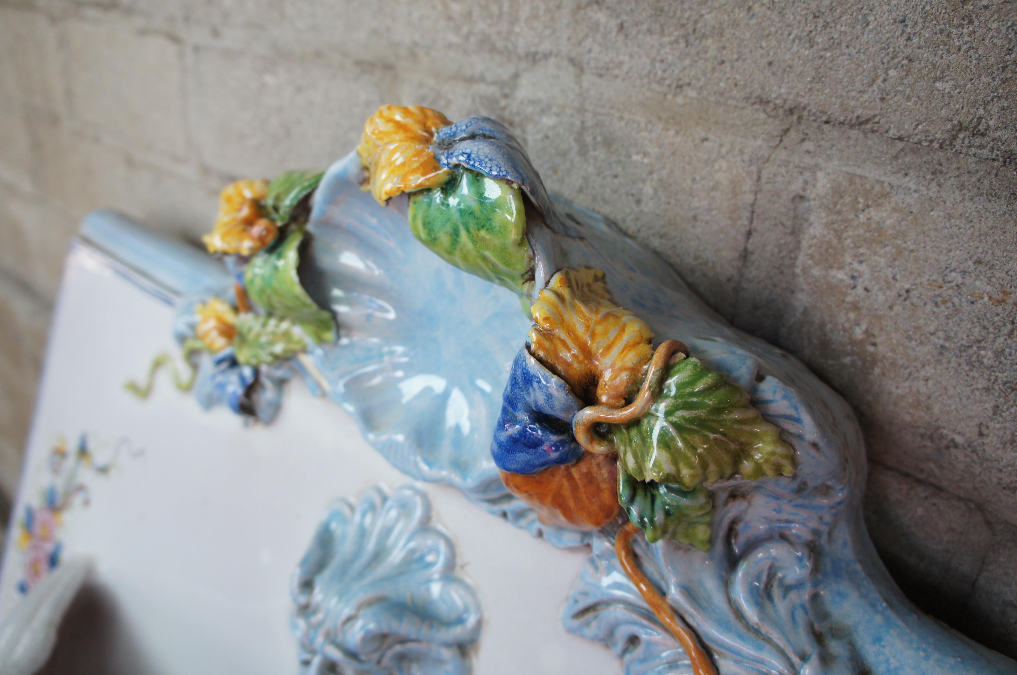 Polychrome Ceramic Italian Wall Fountain Figural Florentine Tuscan Pottery 1