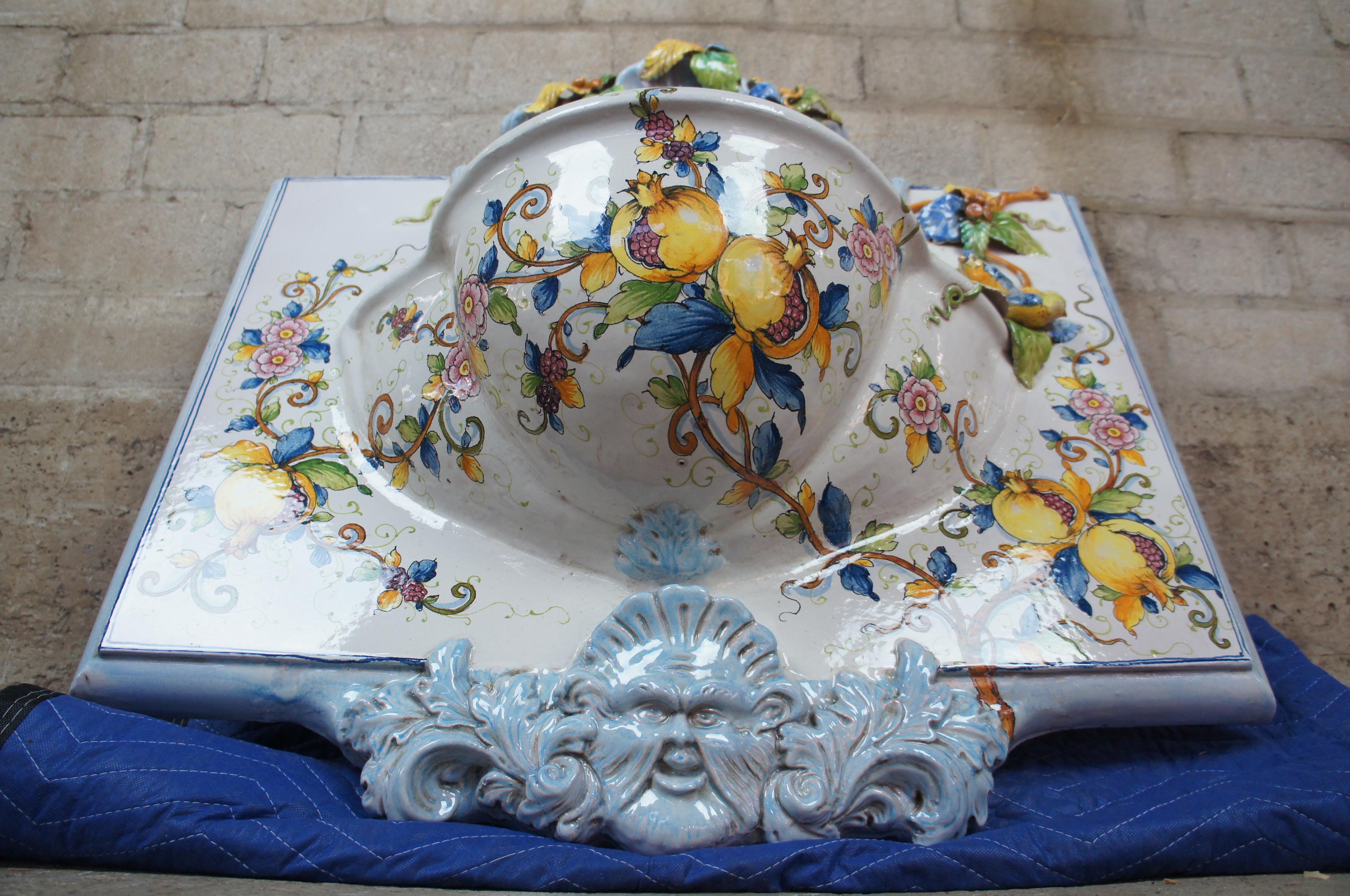 Polychrome Ceramic Italian Wall Fountain Figural Florentine Tuscan Pottery 2