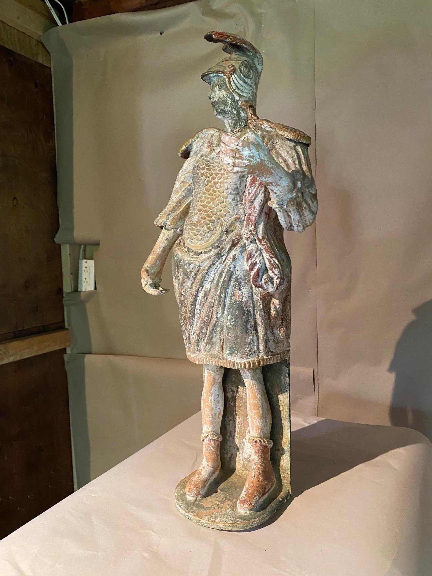 Neoclassical Polychrome Ceramic Sculpture of Athena For Sale