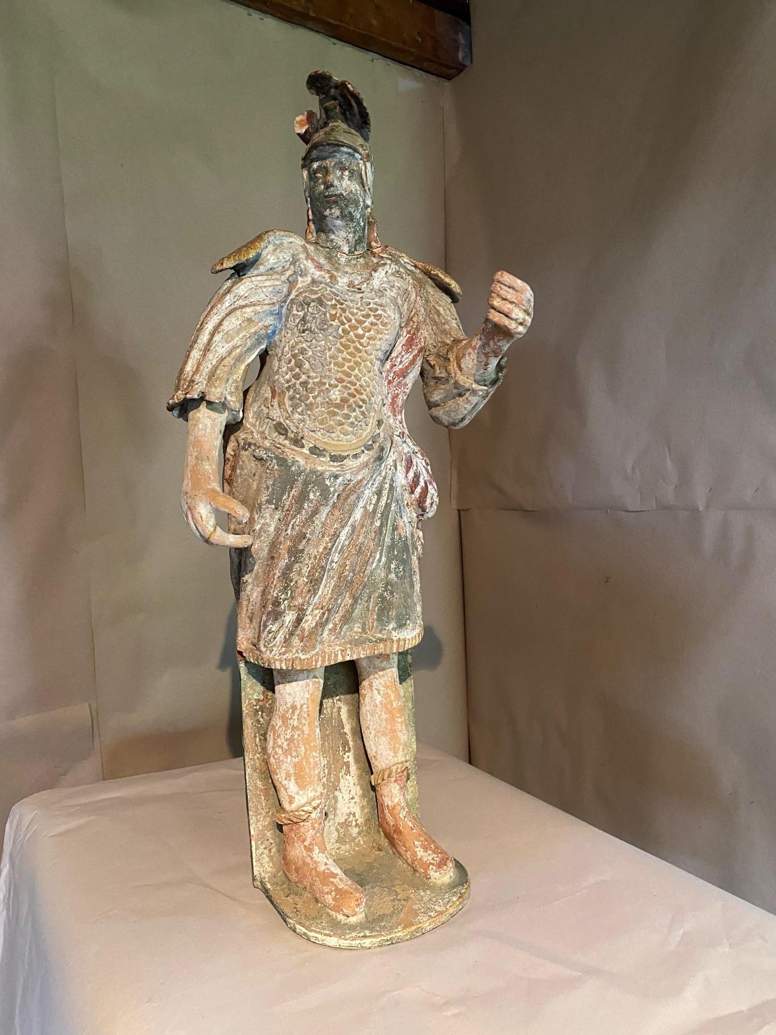 Greek Polychrome Ceramic Sculpture of Athena For Sale