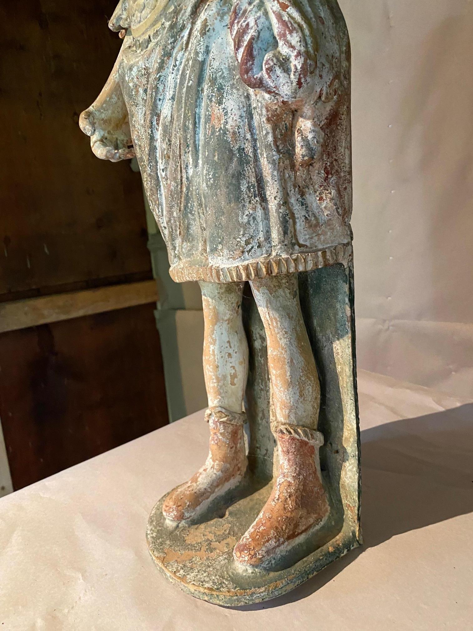 Terracotta Polychrome Ceramic Sculpture of Athena For Sale