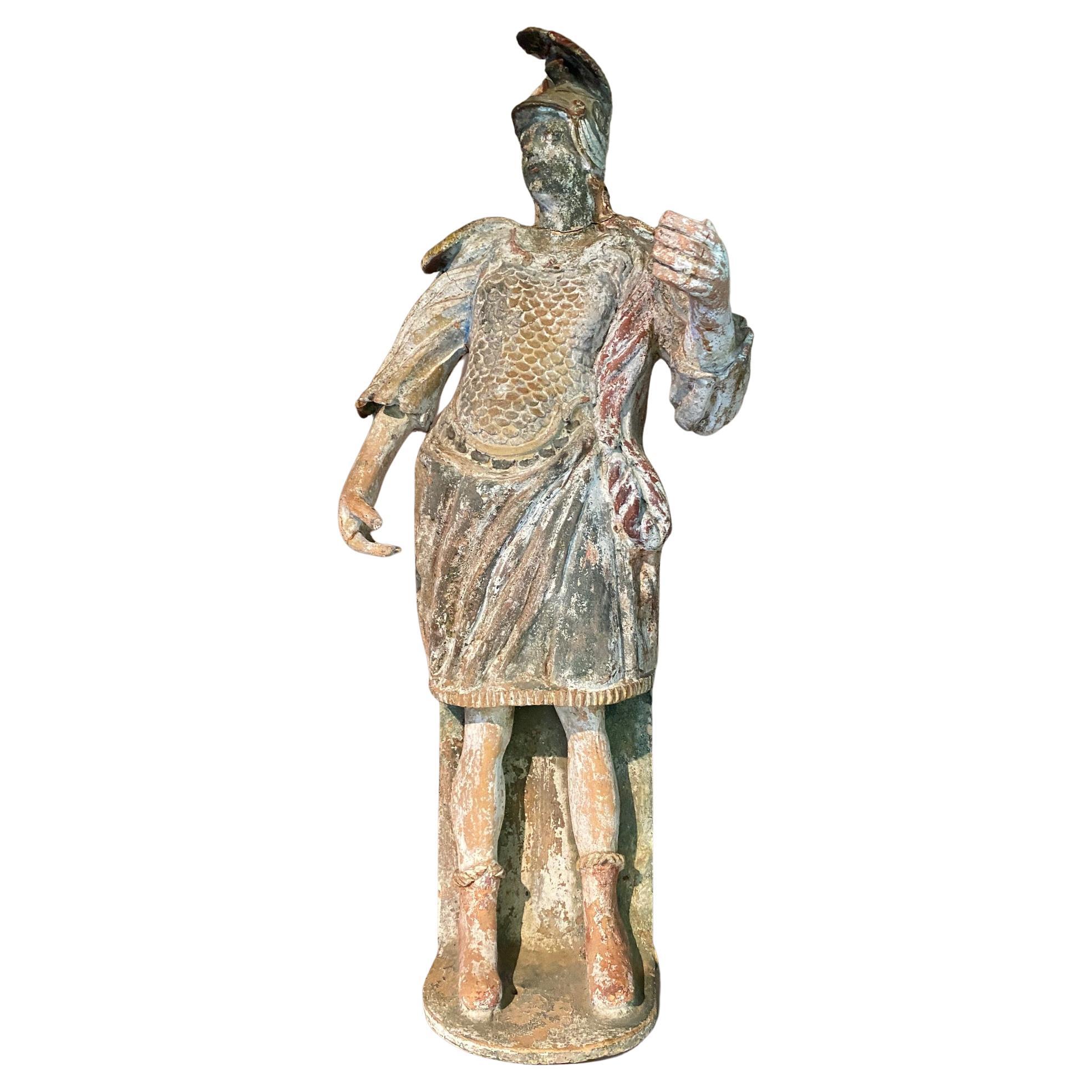 Polychrome Ceramic Sculpture of Athena For Sale
