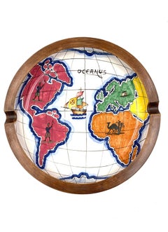 Polychrome Ceramic World Map Catchall / Ashtray, Zaccagnini, Italy, 1940s