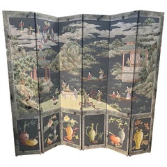 Paravent polychrome chinoiseries à 6 panneaux