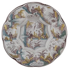 Antique Polychrome Chinoiserie Lobed Dish Delft, 1680-1690